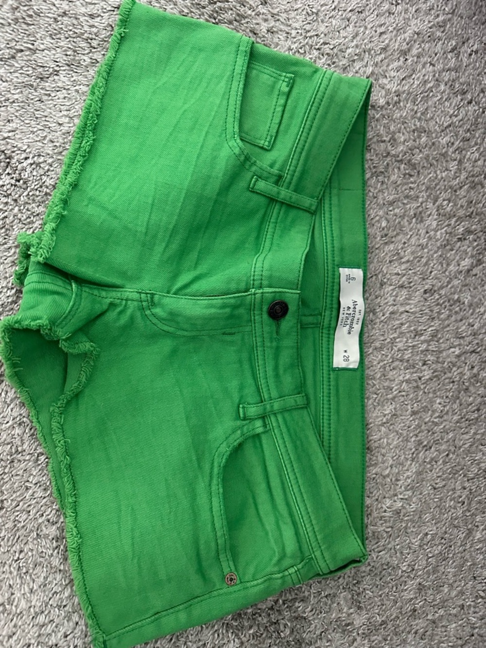 Abercrombie & Fitch Bright Green Frayed Denim Shorts